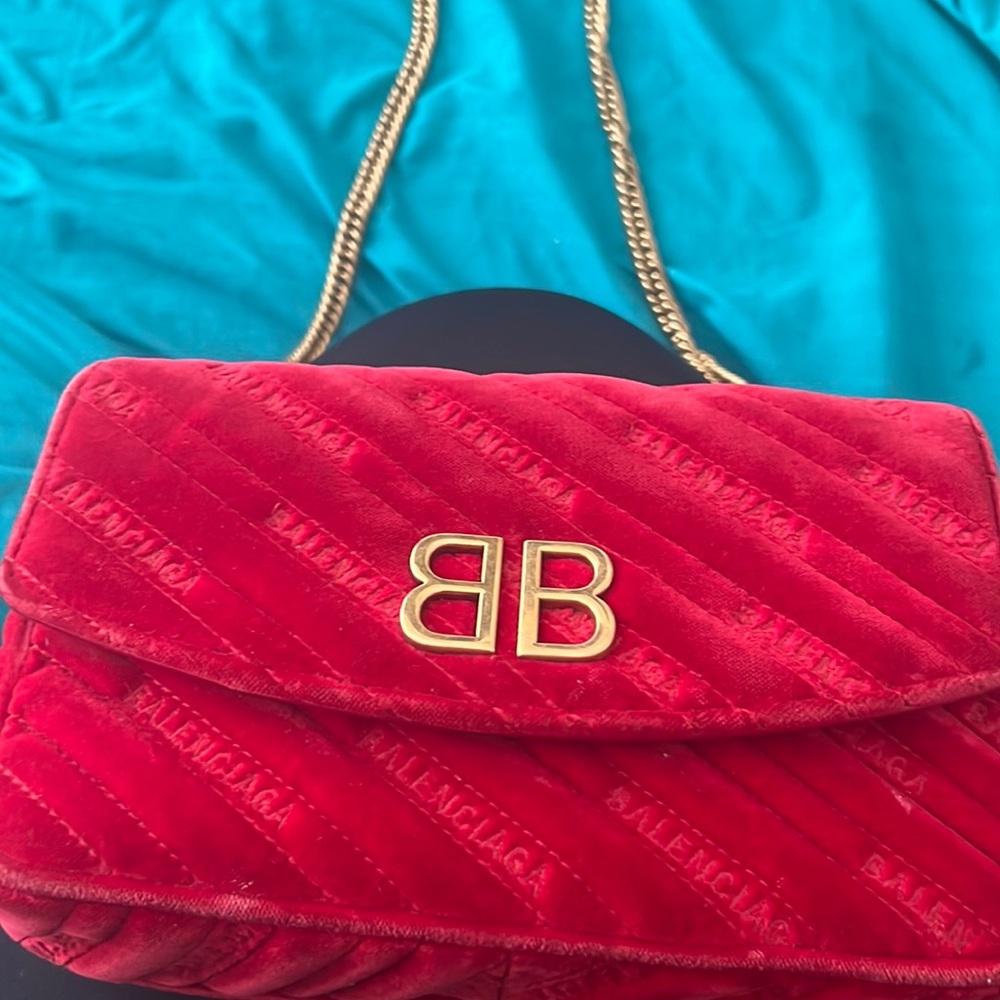Balenciaga red suede quilted BB chain bag worn good condition